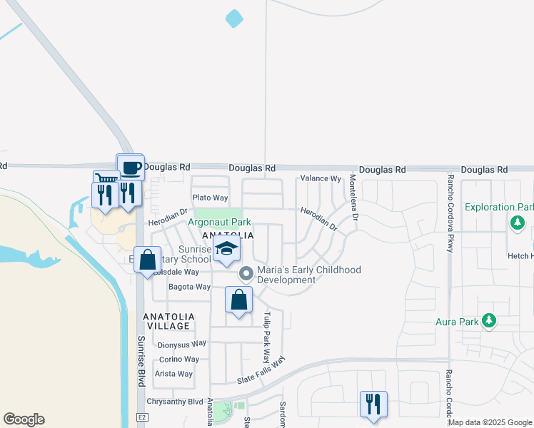 map of restaurants, bars, coffee shops, grocery stores, and more near 11866 Herodian Drive in Rancho Cordova