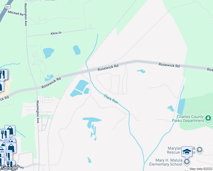 map of restaurants, bars, coffee shops, grocery stores, and more near 159 Soft Rush Lane in La Plata