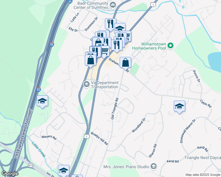 map of restaurants, bars, coffee shops, grocery stores, and more near 18204 Summit Pointe Drive in Dumfries