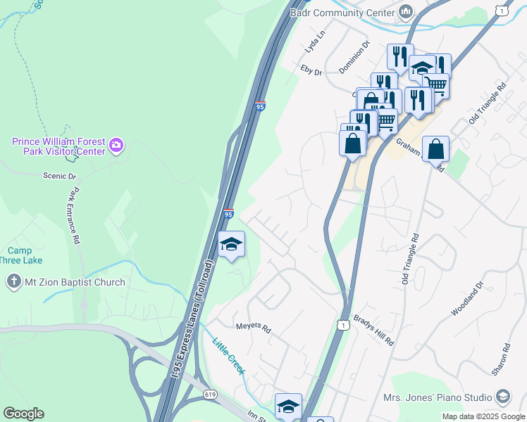 map of restaurants, bars, coffee shops, grocery stores, and more near 4524 Potomac Highlands Circle in Triangle