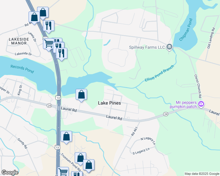 map of restaurants, bars, coffee shops, grocery stores, and more near 112 Hearn Avenue in Laurel