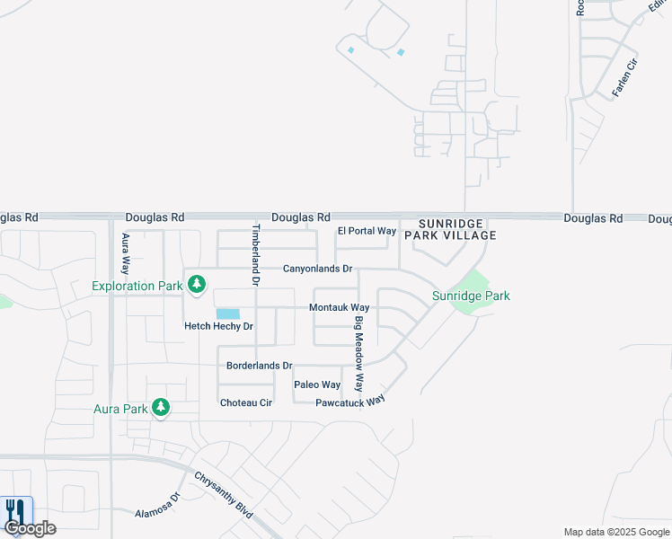 map of restaurants, bars, coffee shops, grocery stores, and more near Canyonlands Drive in Rancho Cordova