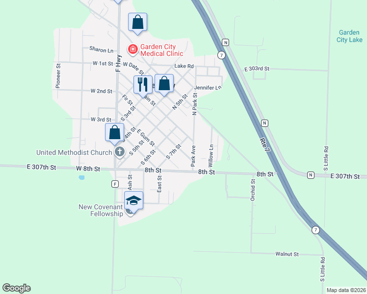 map of restaurants, bars, coffee shops, grocery stores, and more near 700 Fir Street in Garden City