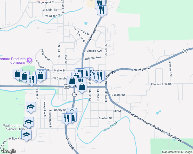 map of restaurants, bars, coffee shops, grocery stores, and more near 220 East Campbell Street in Paoli