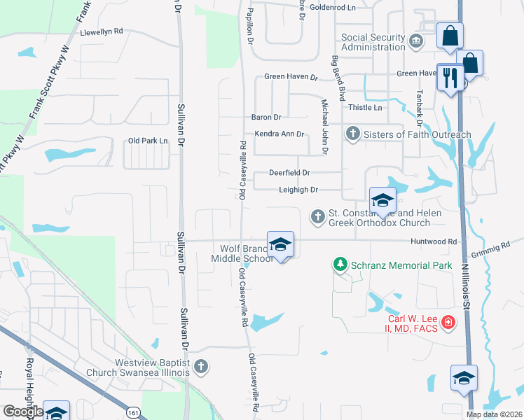 map of restaurants, bars, coffee shops, grocery stores, and more near 125 Huntwood Court in Belleville