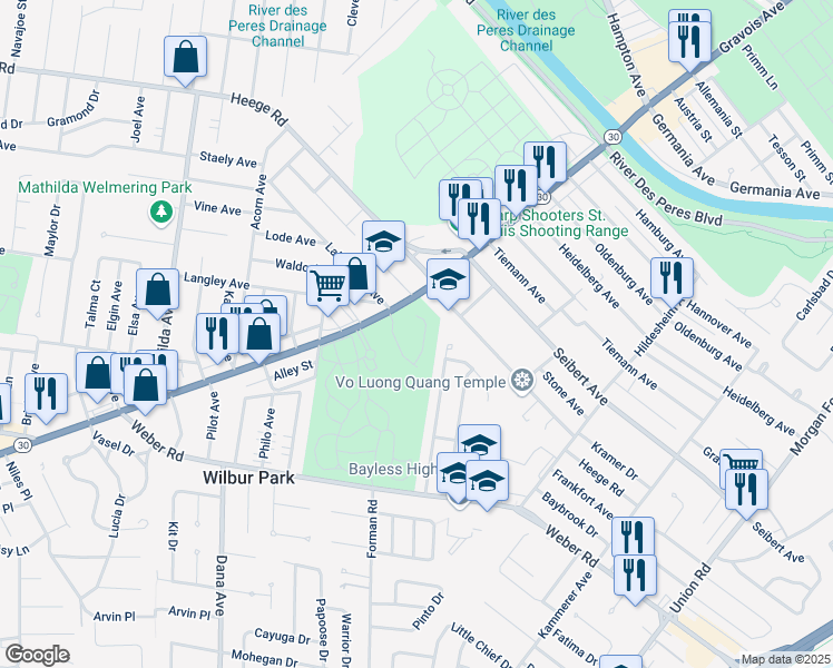 map of restaurants, bars, coffee shops, grocery stores, and more near 4916 Arbors At Stonegate Court in St. Louis
