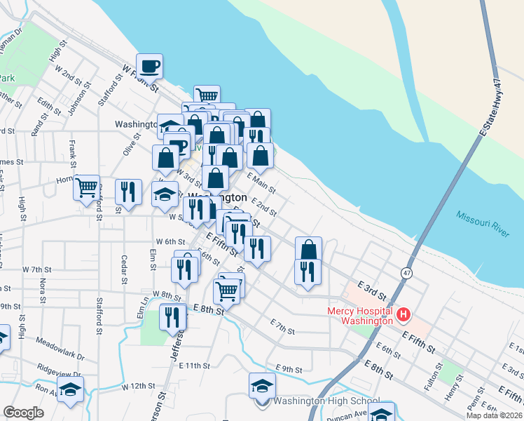 map of restaurants, bars, coffee shops, grocery stores, and more near 204 East 2nd Street in Washington