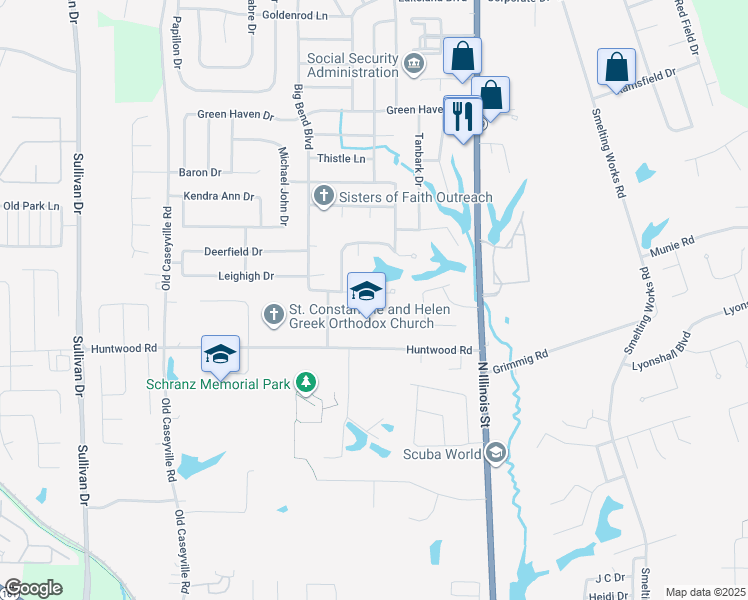 map of restaurants, bars, coffee shops, grocery stores, and more near 516 Leawood Drive in Swansea