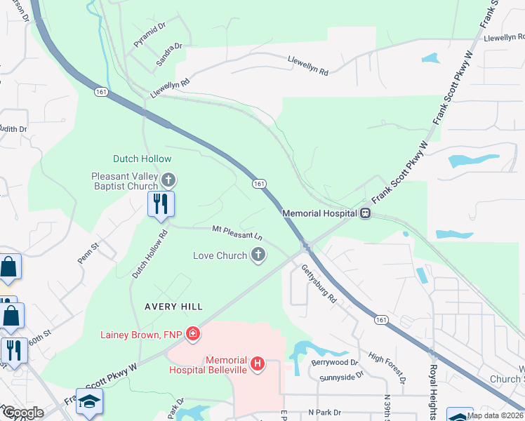 map of restaurants, bars, coffee shops, grocery stores, and more near 5811 Brett Michael Lane in Belleville