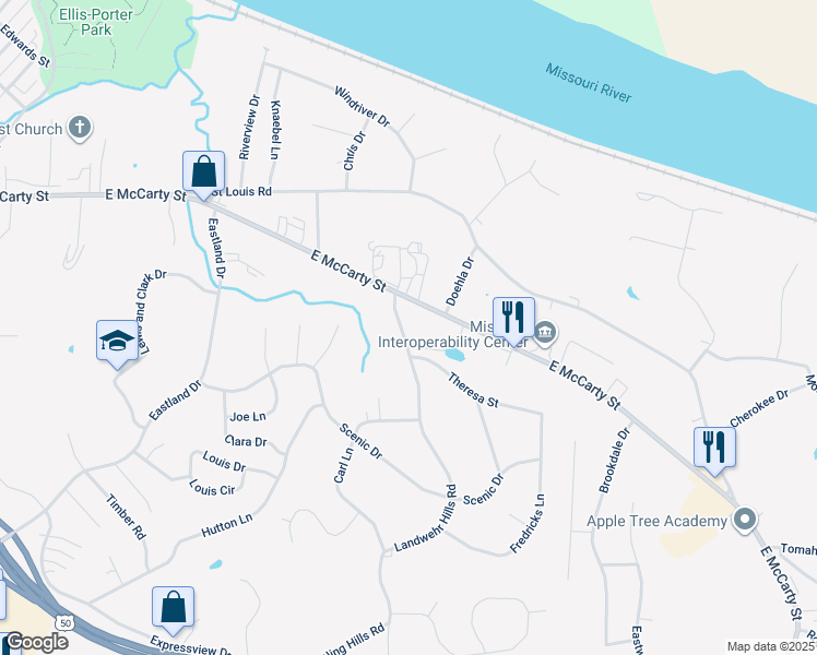 map of restaurants, bars, coffee shops, grocery stores, and more near 121 Landwehr Hills Road in Jefferson City