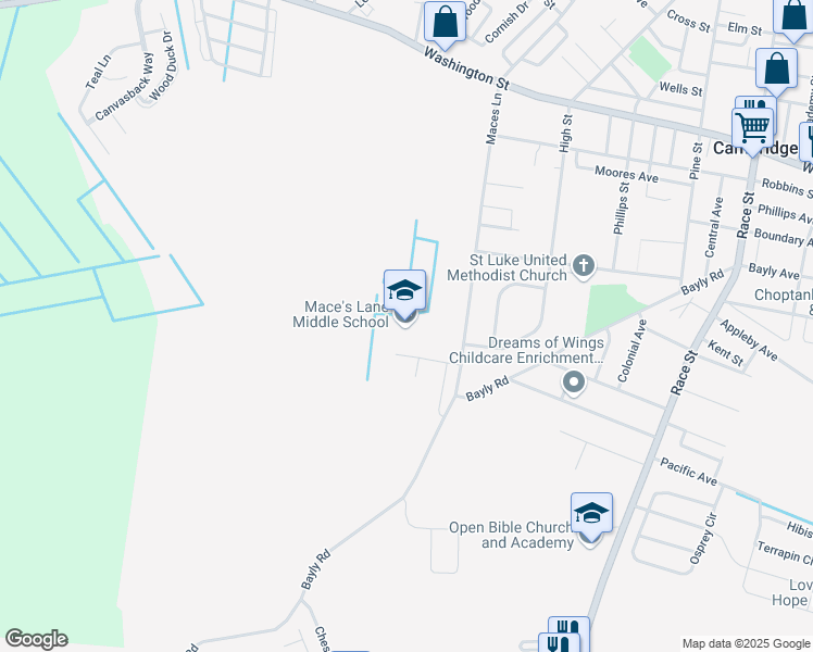 map of restaurants, bars, coffee shops, grocery stores, and more near 1101 Maces Lane in Cambridge