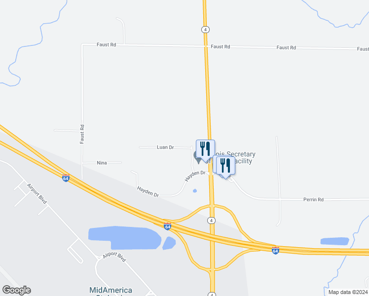 map of restaurants, bars, coffee shops, grocery stores, and more near 9221 Beller Drive in Mascoutah