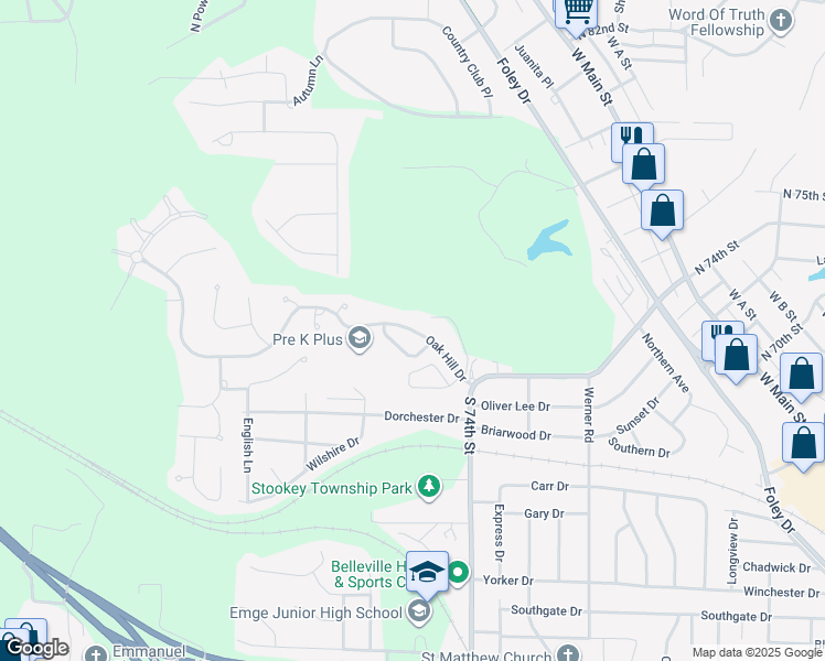 map of restaurants, bars, coffee shops, grocery stores, and more near 60 Oak Hill Drive in Belleville