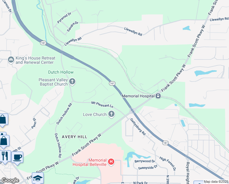 map of restaurants, bars, coffee shops, grocery stores, and more near 5811 Brett Michael Lane in Belleville