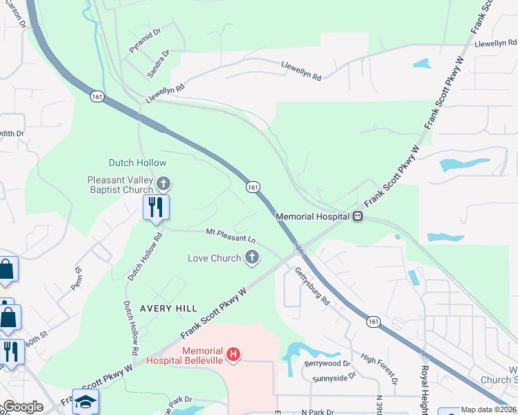map of restaurants, bars, coffee shops, grocery stores, and more near 5819 Brett Michael Lane in Belleville