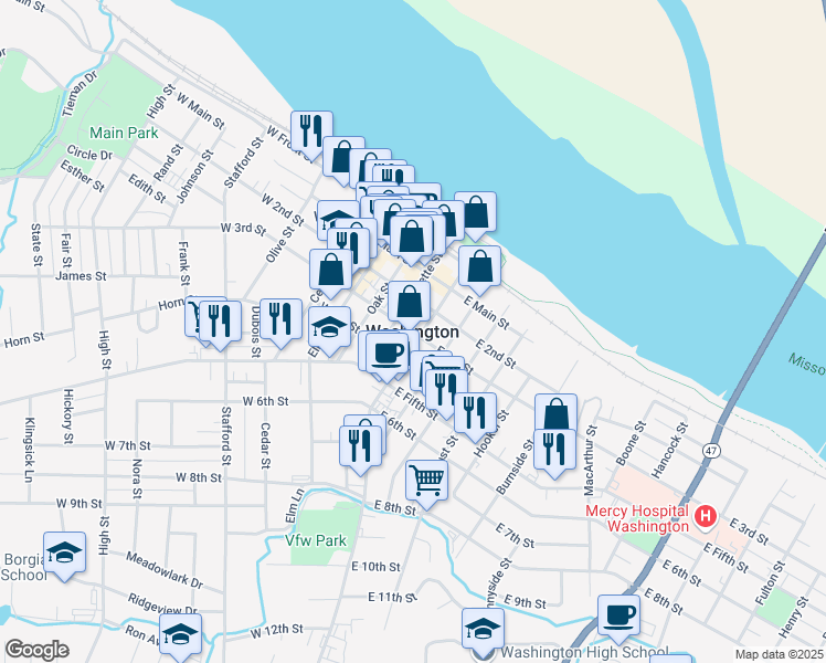 map of restaurants, bars, coffee shops, grocery stores, and more near in Washington