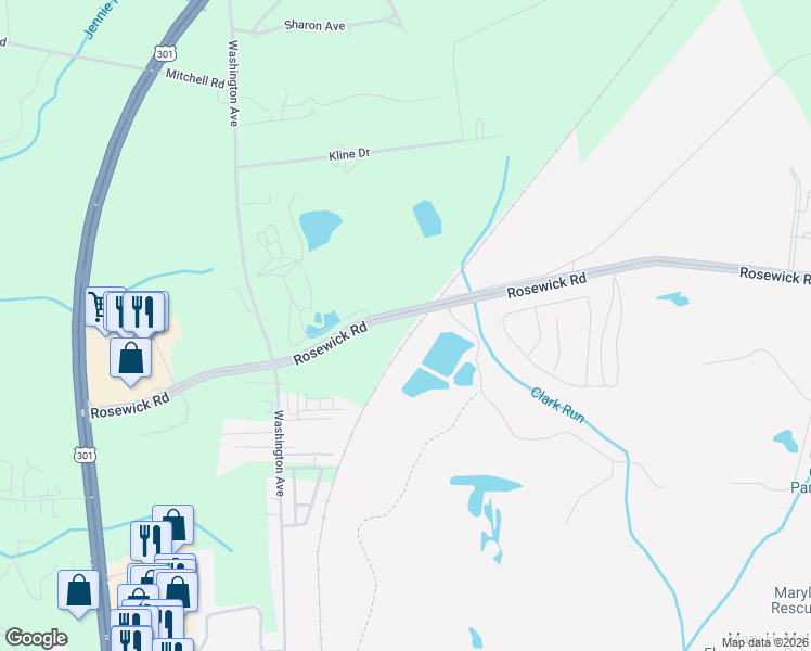 map of restaurants, bars, coffee shops, grocery stores, and more near 9735 Rosewick Road in La Plata