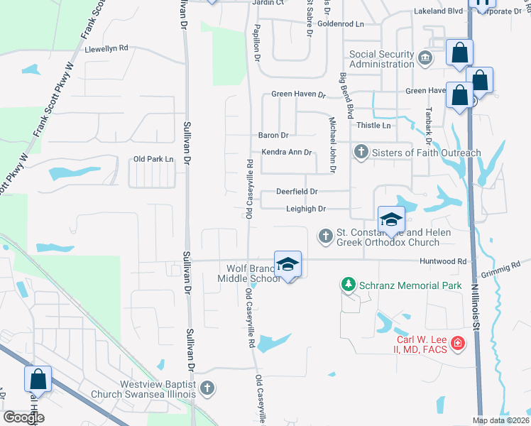 map of restaurants, bars, coffee shops, grocery stores, and more near 125 Huntwood Court in Belleville