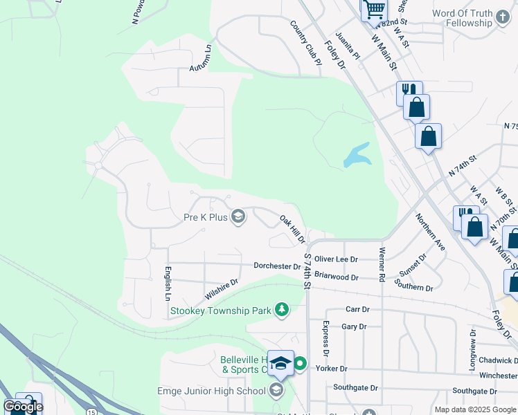 map of restaurants, bars, coffee shops, grocery stores, and more near 60 Oak Hill Drive in Belleville