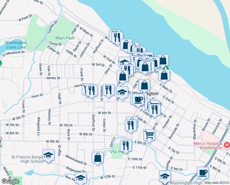 map of restaurants, bars, coffee shops, grocery stores, and more near 311 West 5th Street in Washington