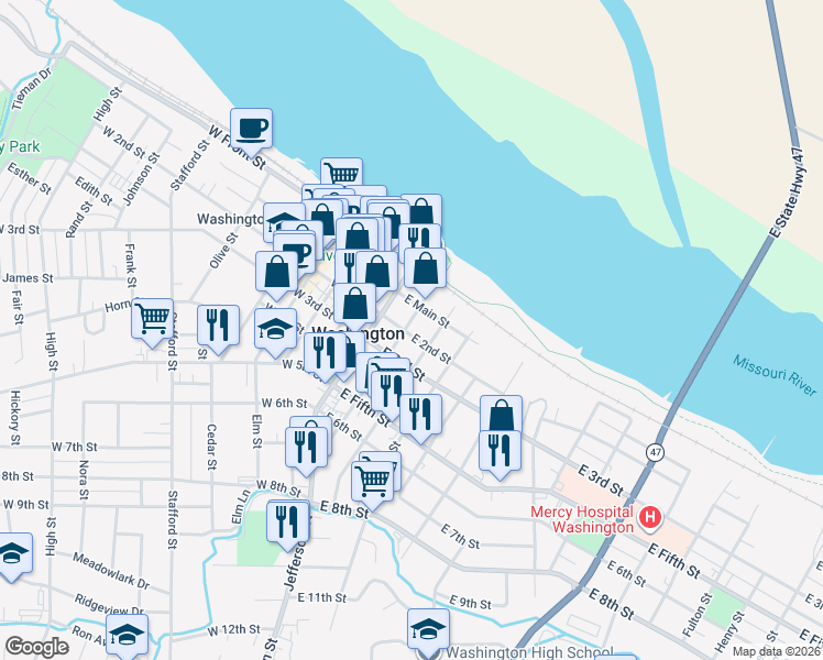 map of restaurants, bars, coffee shops, grocery stores, and more near 204 East 2nd Street in Washington