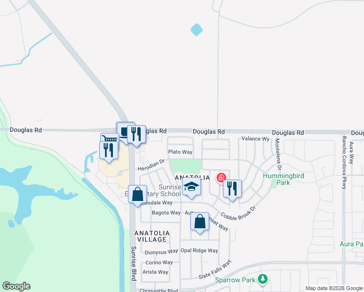 map of restaurants, bars, coffee shops, grocery stores, and more near 3939 Aristotle Circle in Rancho Cordova