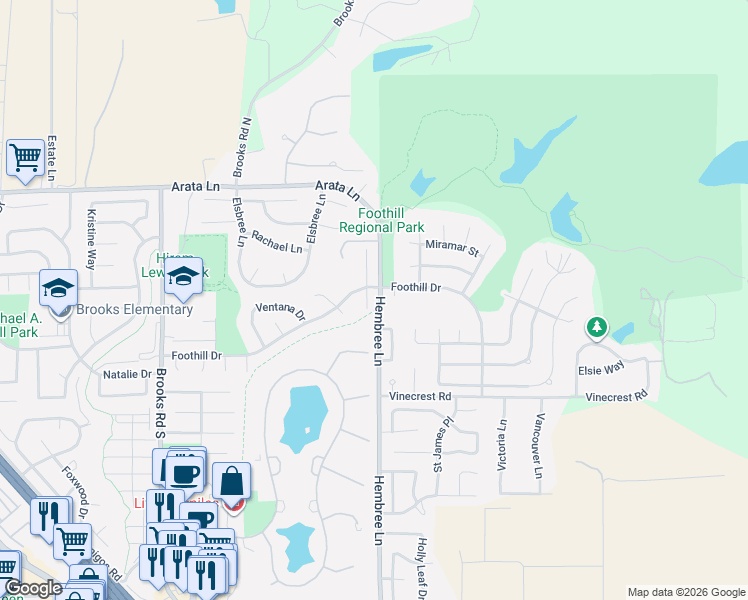 map of restaurants, bars, coffee shops, grocery stores, and more near 1107 El Macero Way in Windsor