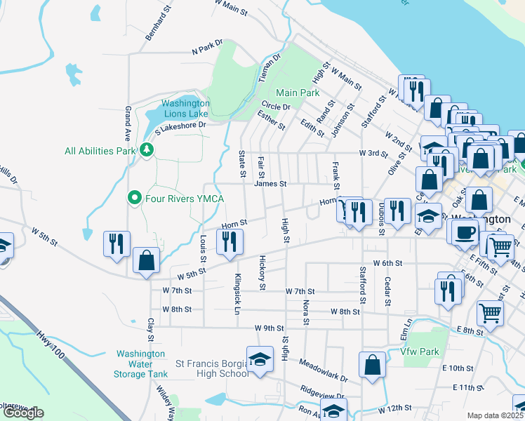 map of restaurants, bars, coffee shops, grocery stores, and more near 355 Fair Street in Washington