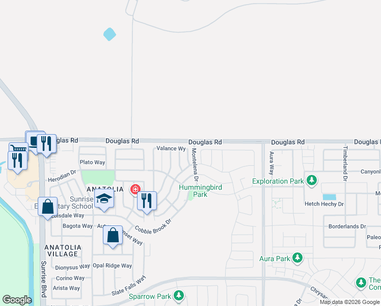 map of restaurants, bars, coffee shops, grocery stores, and more near Douglas Road in Rancho Cordova