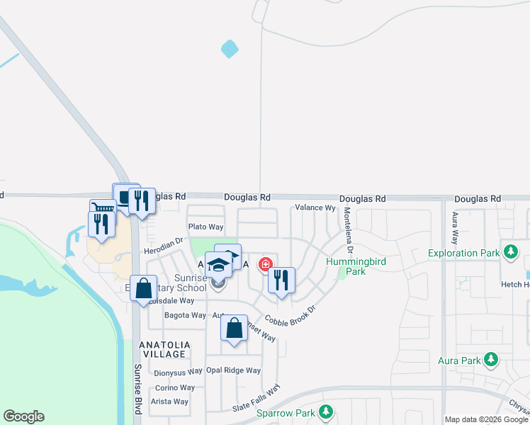 map of restaurants, bars, coffee shops, grocery stores, and more near 3947 Riley Anton Way in Rancho Cordova