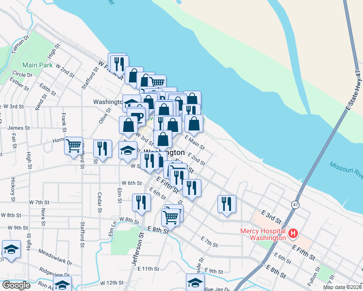 map of restaurants, bars, coffee shops, grocery stores, and more near 113 Jefferson Street in Washington