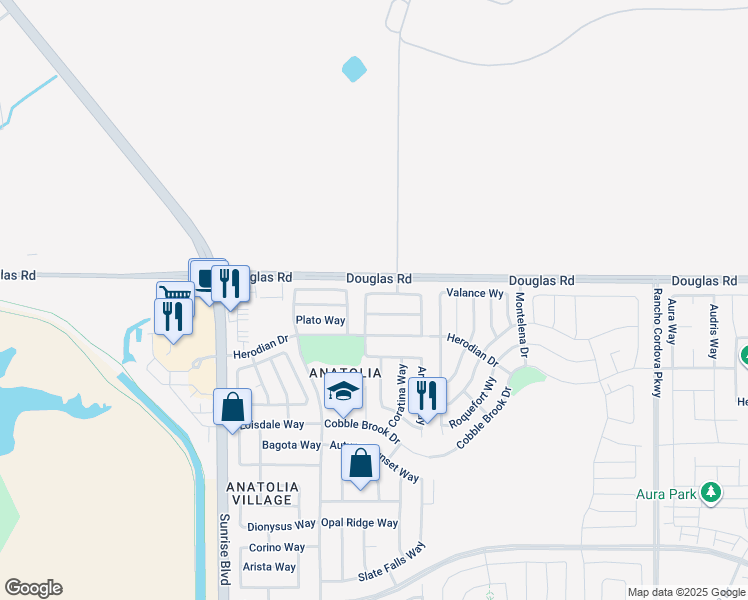 map of restaurants, bars, coffee shops, grocery stores, and more near 3943 Iron Gate Way in Rancho Cordova