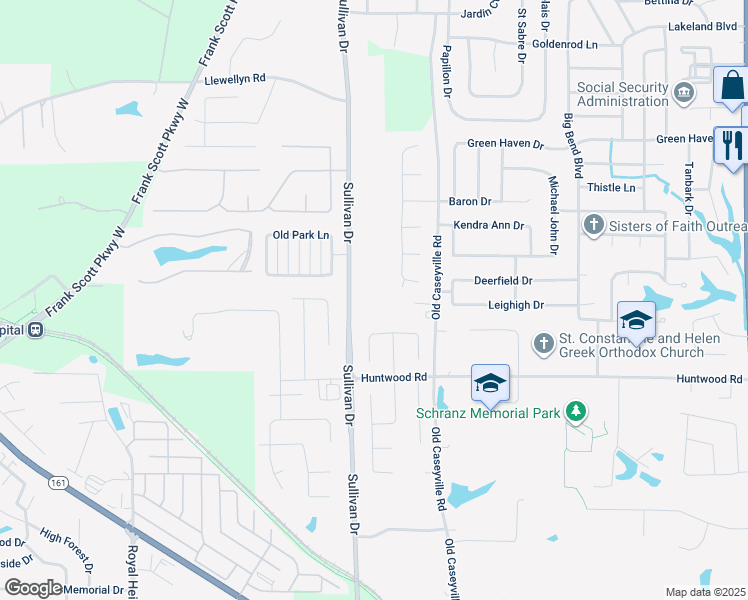 map of restaurants, bars, coffee shops, grocery stores, and more near 3900 Sullivan Drive in Belleville