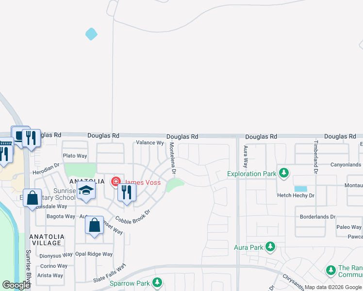 map of restaurants, bars, coffee shops, grocery stores, and more near Douglas Road in Rancho Cordova