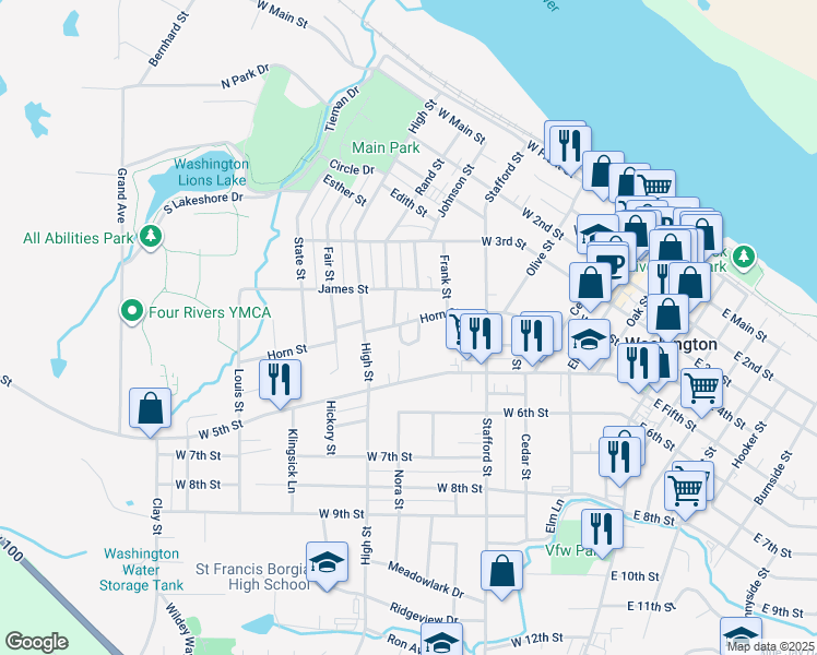 map of restaurants, bars, coffee shops, grocery stores, and more near 345 McLean Avenue in Washington