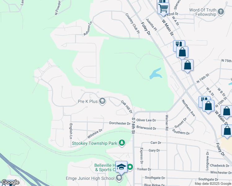 map of restaurants, bars, coffee shops, grocery stores, and more near 35 South 74th Street in Belleville