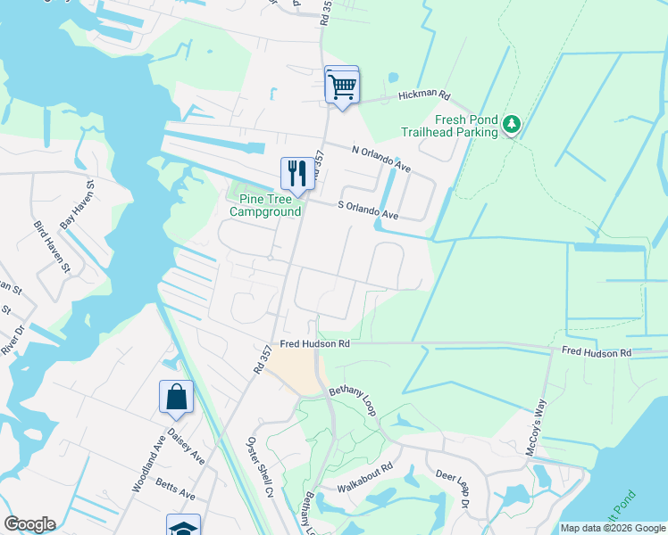 map of restaurants, bars, coffee shops, grocery stores, and more near 31273 Lee Meadow Drive in Bethany Beach