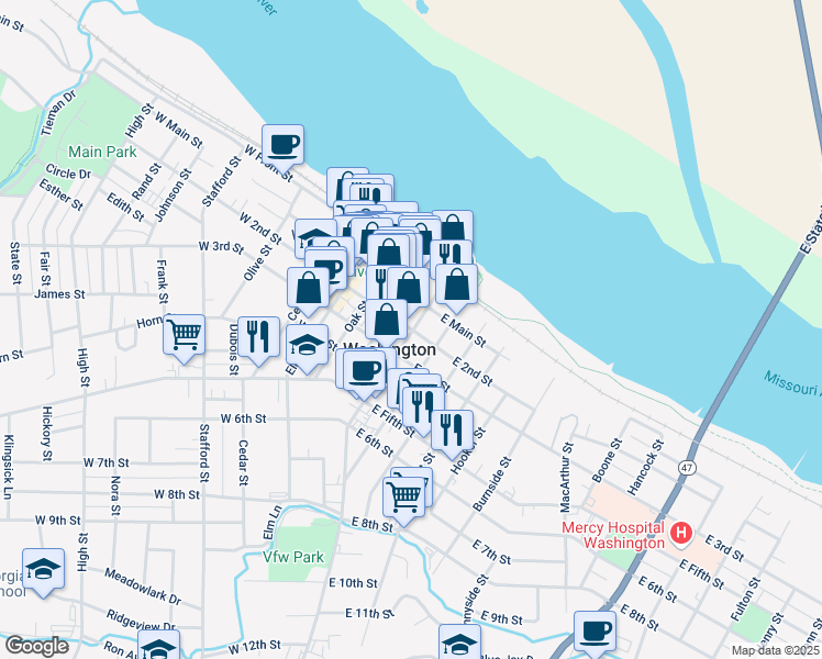 map of restaurants, bars, coffee shops, grocery stores, and more near 10 West 2nd Street in Washington