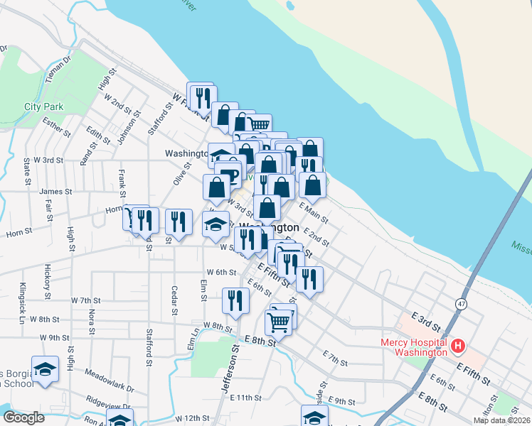 map of restaurants, bars, coffee shops, grocery stores, and more near 210 Lafayette Street in Washington