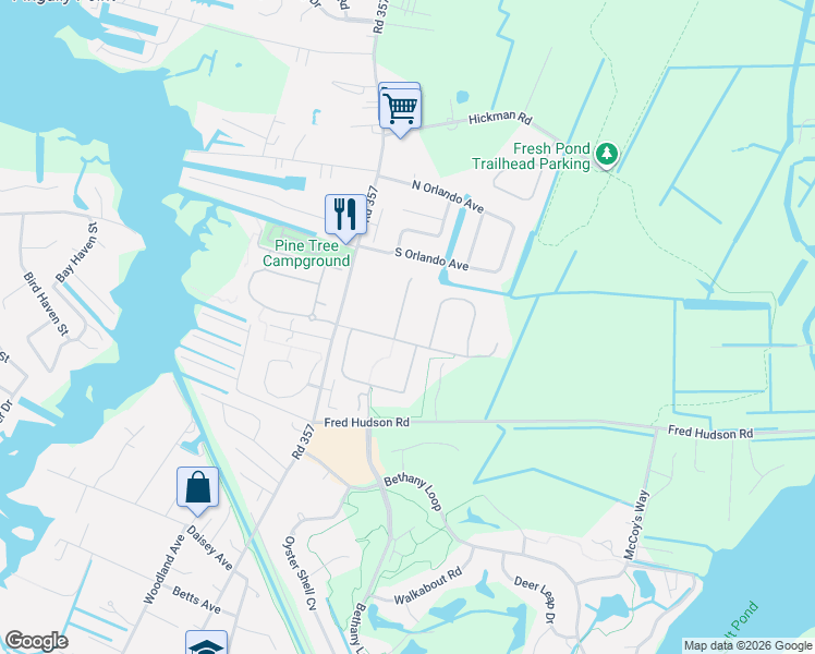 map of restaurants, bars, coffee shops, grocery stores, and more near 31273 Lee Meadow Drive in Bethany Beach