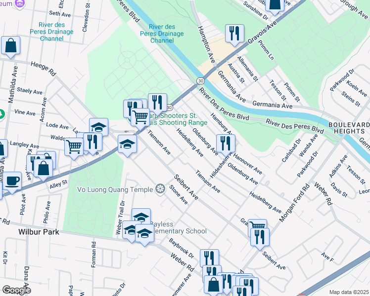 map of restaurants, bars, coffee shops, grocery stores, and more near 4905 Hummelsheim Avenue in St. Louis