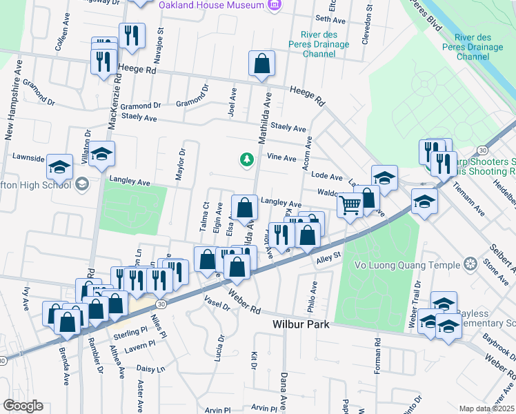 map of restaurants, bars, coffee shops, grocery stores, and more near 8500 Mathilda Avenue in Affton