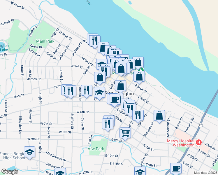 map of restaurants, bars, coffee shops, grocery stores, and more near 208 West 3rd Street in Washington