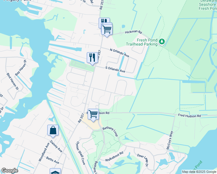 map of restaurants, bars, coffee shops, grocery stores, and more near 31274 Lee Meadow Drive in Bethany Beach