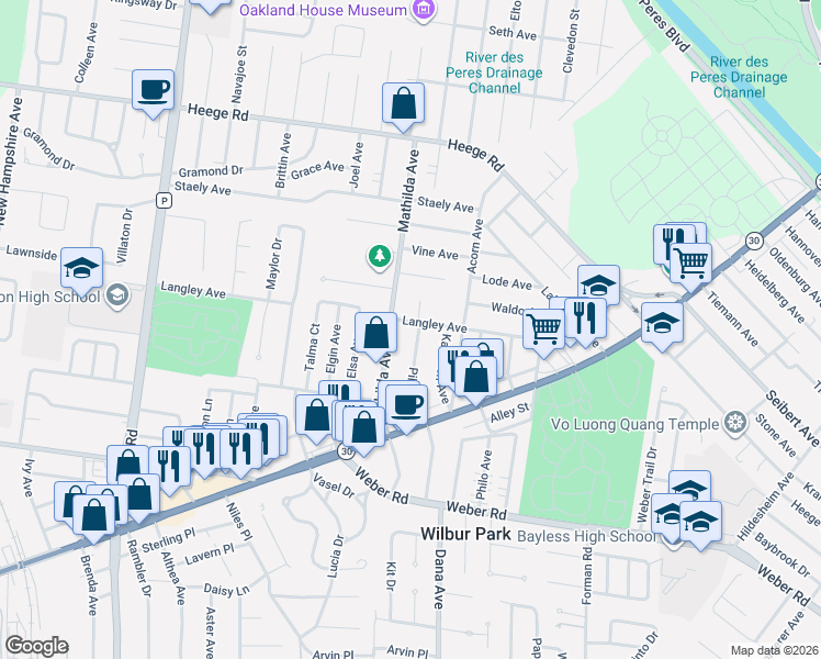 map of restaurants, bars, coffee shops, grocery stores, and more near 8500 Mathilda Avenue in Affton