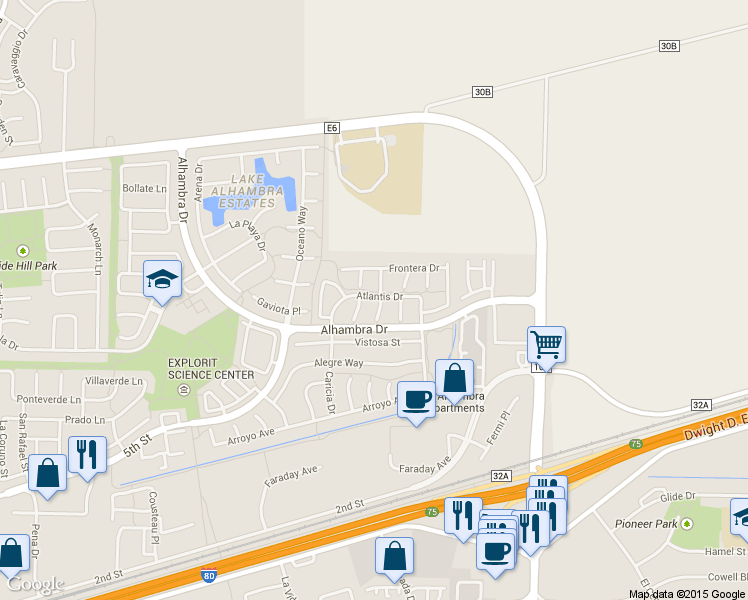 map of restaurants, bars, coffee shops, grocery stores, and more near 4108 Atlantis Drive in Davis
