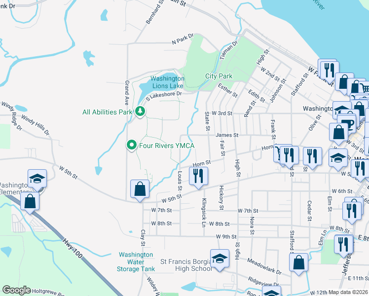 map of restaurants, bars, coffee shops, grocery stores, and more near 330 Louis Street in Washington