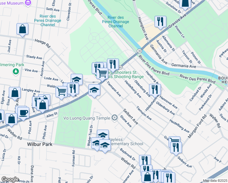 map of restaurants, bars, coffee shops, grocery stores, and more near 4925 Tiemann Avenue in St. Louis