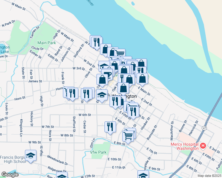 map of restaurants, bars, coffee shops, grocery stores, and more near 208 West 3rd Street in Washington