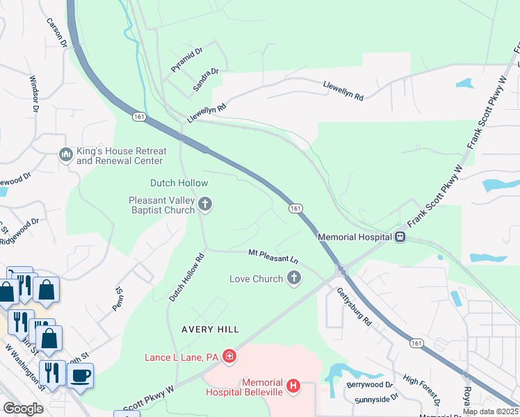 map of restaurants, bars, coffee shops, grocery stores, and more near 17 Persimmon Ridge Road in Belleville